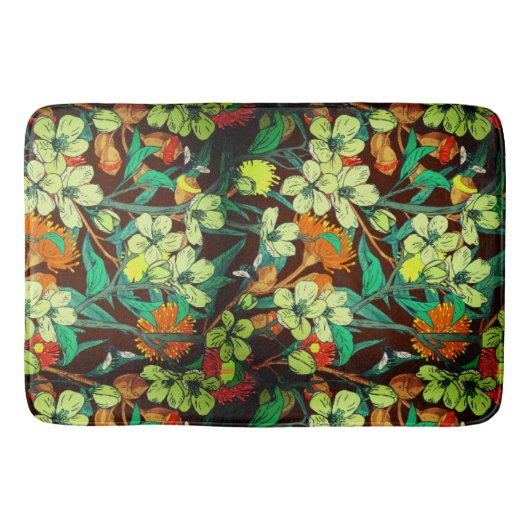 Florals Brown, Rost, Aquamarin Badematte (Vorderseite)