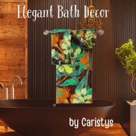 Florals Brown, Rost, Aquamarin Badhandtuch Set