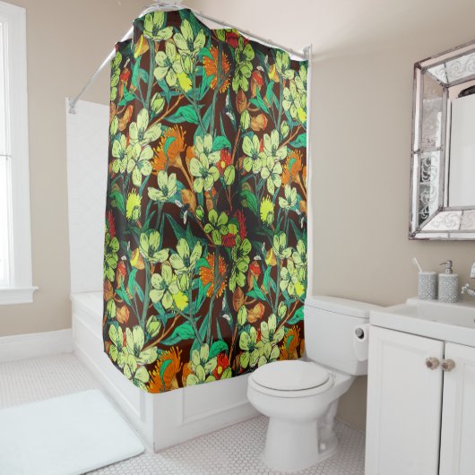 Florals Brown, Rost, Aquamarin Duschvorhang (Beispiel)