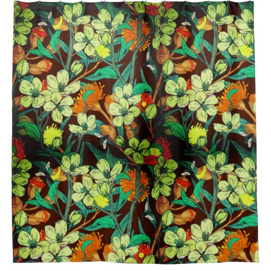 Florals Brown, Rost, Aquamarin Duschvorhang (Vorderseite)