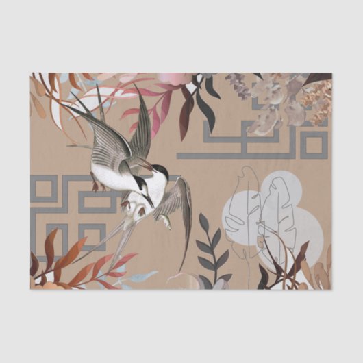 Florals Browns, Cranberry Tan & Birds Decoupage Ti Seidenpapier (Vorderseite)