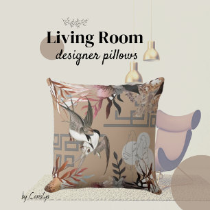 Florals Browns, Cranberry Tan & Birds Kissen
