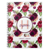Florals burgundy craft ideas monogram notizblock (Vorderseite)