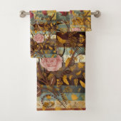 Florals Elegant mit Aquamarin, braun, Elfenbeinküs Badhandtuch Set (Insitu)