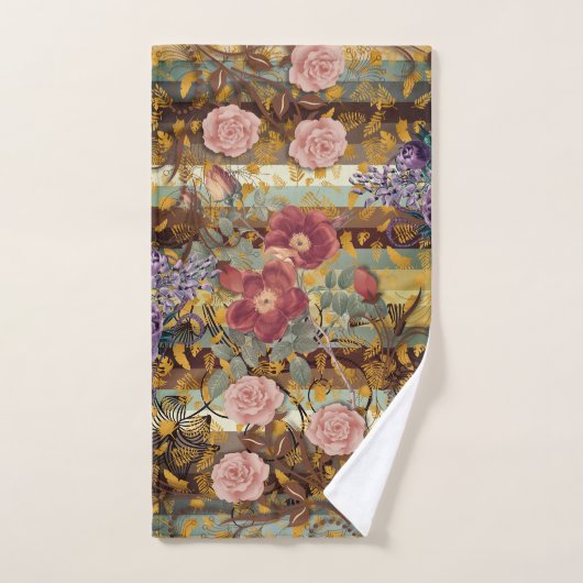 Florals Elegant mit Aquamarin, braun, Elfenbeinküs Badhandtuch Set (Handtuch)