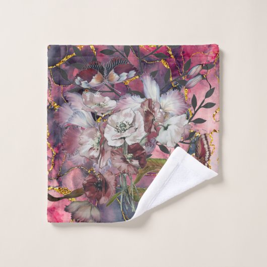 Florals Elegante Burgandy Shades mit Gold Badhandtuch Set (Waschlappen)