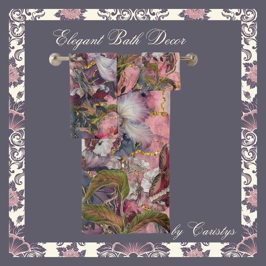 Florals Elegante Burgandy Shades mit Gold Badhandtuch Set