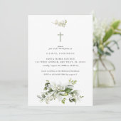 Florals Elegante Grüne Taufe Einladung (Stehend Vorderseite)