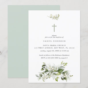 Florals Elegante Grüne Taufe Einladung