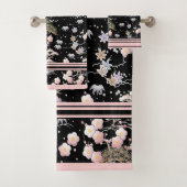 Florals Elegantes Schwarz und Rosa Badhandtuch Set (Insitu)