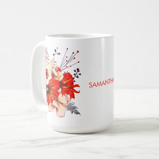Florals Foliage Red Creme Name Kaffeetasse (Vorderseite Links)