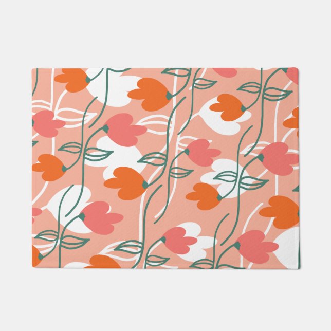 Florals Hand gezeichnete botanische Muster Orange Fußmatte (Vorderseite)