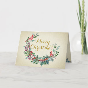 Florals Kardinals Gold Elegantes Foliage Feiertagskarte