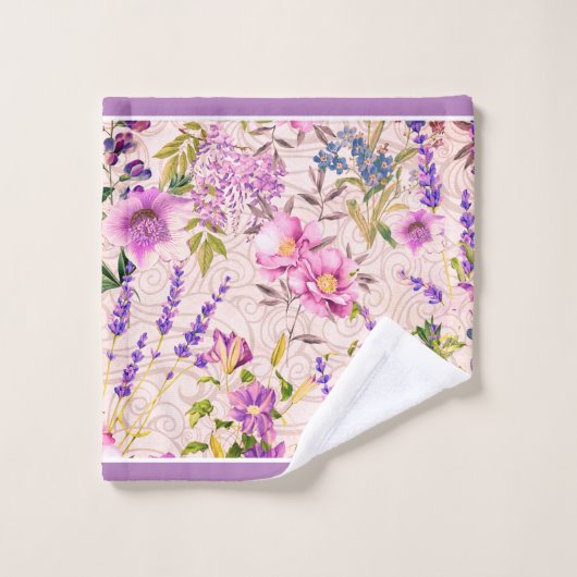 Florals Mauve, Rosa, Blau Badhandtuch Set (Waschlappen)