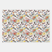 Florals mit Heelsen Stiefel und Hunde Geschenkpapier Set (Vorderseite)