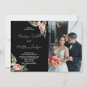 Florals on Black Theme Wedding Einladungen w Foto