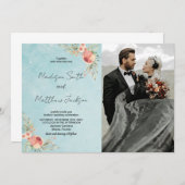 Florals on Green Theme Wedding Einladungen w Foto (Vorne/Hinten)