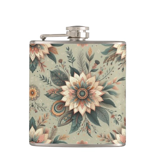 Florals on Sage Flachmann (Vorderseite)