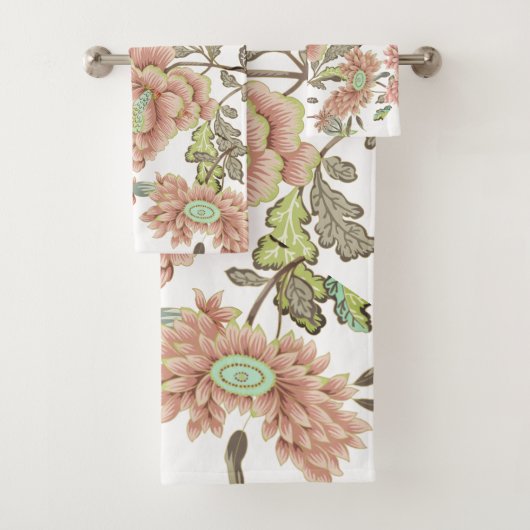 Florals Pale Pink, Blau auf Weiß Badhandtuch Set (Insitu)