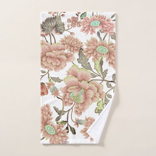 Florals Pale Pink, Blau auf Weiß Badhandtuch Set (Handtuch)