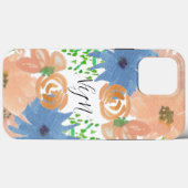 Florals Peach Blue Mit Monogramm Case-Mate iPhone Hülle (Rückseite (Horizontal))