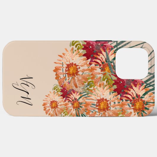 Florals Peach Gold Mit Monogramm Case-Mate iPhone Hülle (Rückseite (Horizontal))
