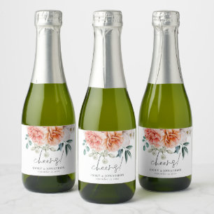 Florals Peonies Coral Peach Cheers Gastgeschenk Ho Schaumweinetikett