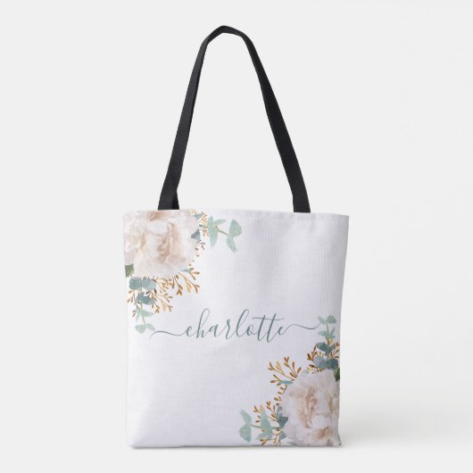 Florals Peony Eucalyptus Monogram Bridesmaid Tasche (Rückseite)
