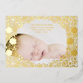 Florals präsentierte Gold Foil Baby Birth Ankündig Folieneinladung