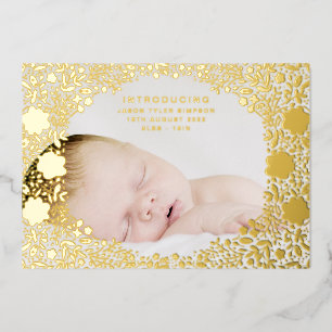 Florals präsentierte Gold Foil Baby Birth Ankündig Folieneinladung