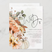 Florals Pumpkin Herbst Wir machen QR-Code Hochzeit Einladung (Vorne/Hinten)