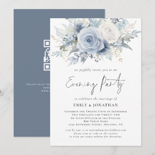 Florals QR Code Dusty Blue Wedding Abend Party Einladung