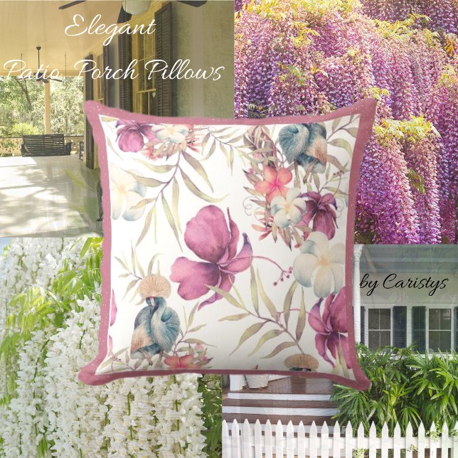 Florals Raspberry, Slate Blue mit Grünpflanzen Kissen (Von Creator hochgeladen)