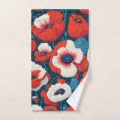 Florals Red, White, Blue Poppies Badhandtuch Set (Handtuch)