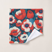 Florals Red, White, Blue Poppies Badhandtuch Set (Waschlappen)