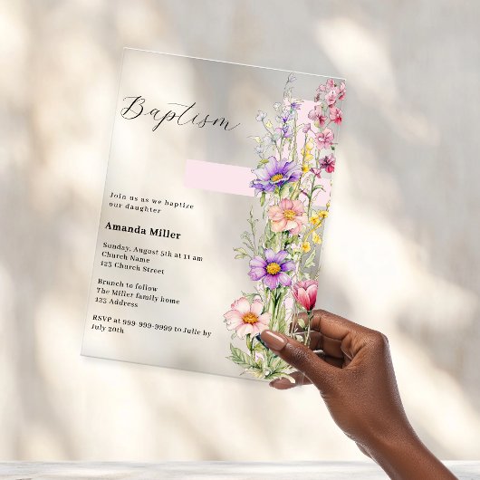 Florals Rosa Cross Girl Clear Baptisse Acryleinladungen