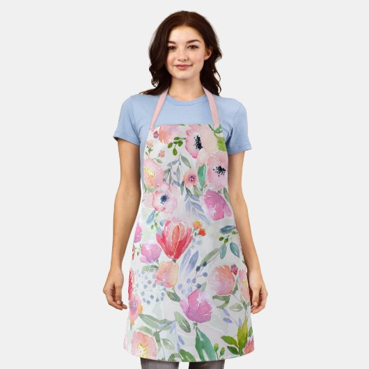 Florals Rosa lila weiße Pastellfarben Schürze (Getragen)