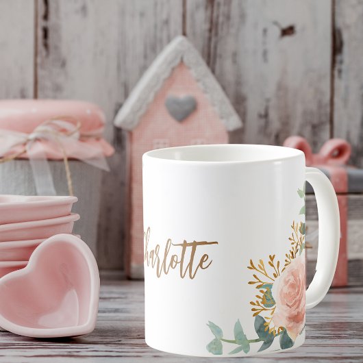 Florals Rose Goldgrün Goldname Kaffeetasse
