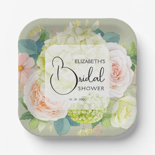 Florals Sage Green Brautparty Pappteller (Vorderseite)