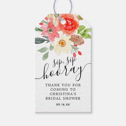 Florals Sip Hooray Brautparty Geschenkanhänger (Vorderseite)