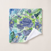 Florals Slate Blue, Green White, Feathers Badhandtuch Set (Waschlappen)