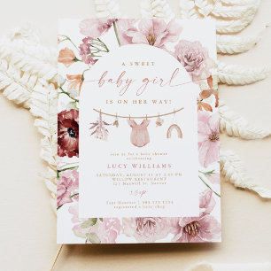 Florals Sweet Baby Girl Clothesline Baby Dusche Einladung