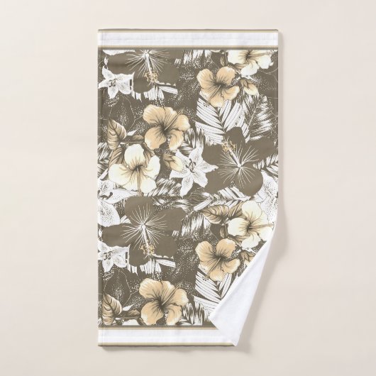 Florals Taupe, Ivory, White Blends Badhandtuch Set (Handtuch)