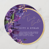 Florals Ultra-Violet & Gold-Hochzeit retten das Da Save The Date (Vorne/Hinten)