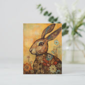 Florals und Rabbit Postcard Postkarte (Stehend Vorderseite)