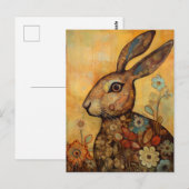 Florals und Rabbit Postcard Postkarte (Vorne/Hinten)