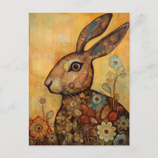 Florals und Rabbit Postcard Postkarte (Vorderseite)