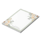 Florals und Sage Green Border vom Schreibtisch aus Notizblock (Rotiert)