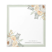 Florals und Sage Green Border vom Schreibtisch aus Notizblock (Vorderseite)