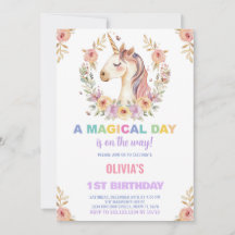 Florals Unicorn Einladungen zum Geburtstag